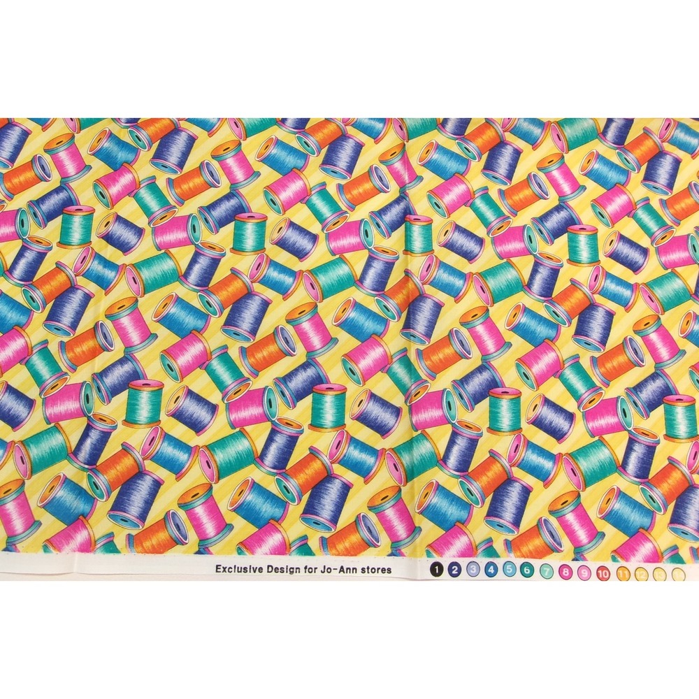 Jo-Ann Stores Exclusive Thread Spools Cotton Fabric Novelty Sewing 2 Yards